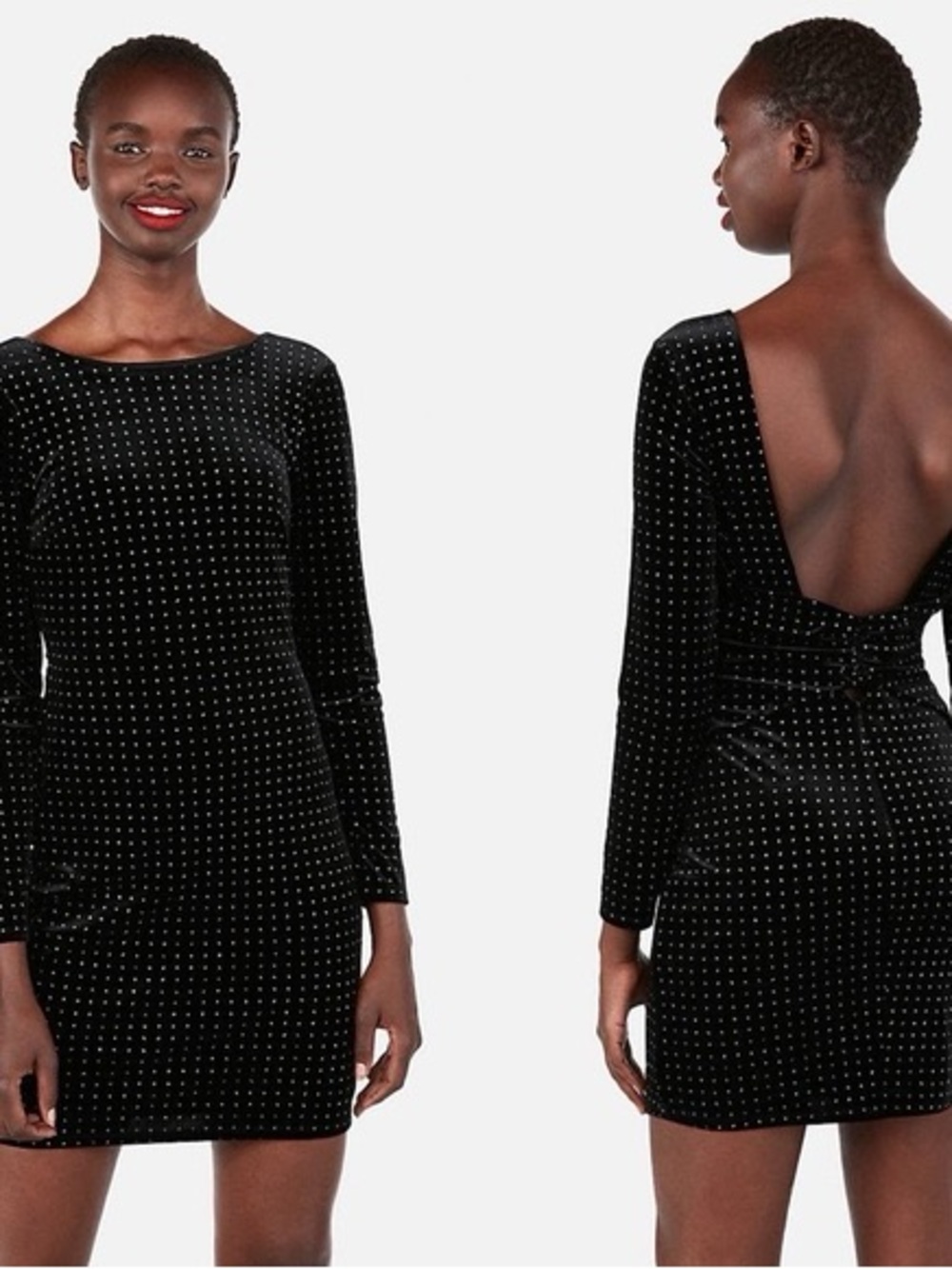 Express Black Velvet Long Sleeve Backless Mini Dress